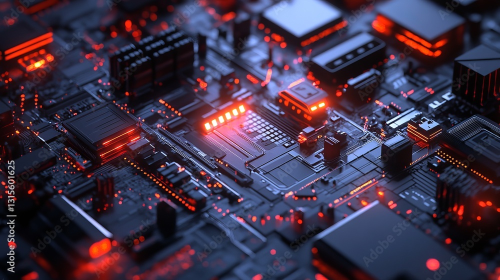 Poster abstract technology background red circuit board digital art futuristic design modern technology inn