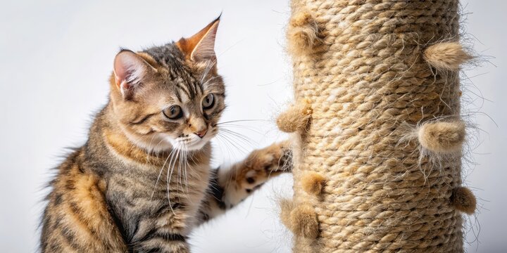 Cat scratching post with Ctenocephalides felis in hair, fur and skin infestation