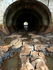 Naklejka premium Concrete culvert, dry creek bed