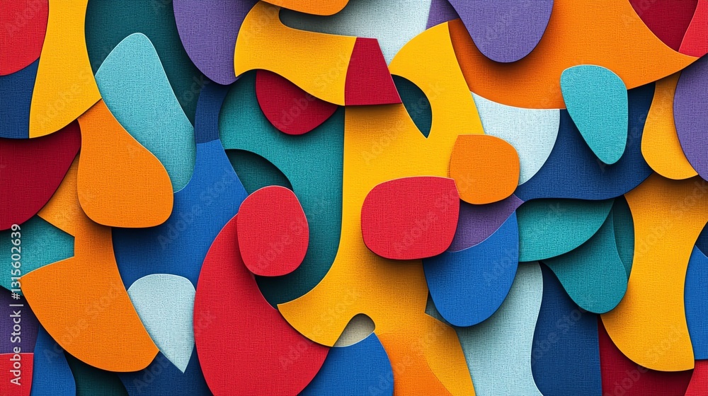 Poster colorful abstract paper shapes create a vibrant collage full of dynamic forms and playful interactio