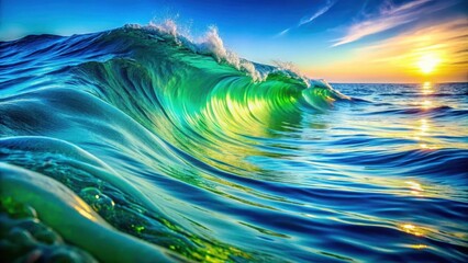 Vibrant wave-like ripples on a textured background with hues of blue and green, oceanic colors, abstract visuals