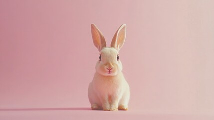 Obraz premium Photo of a little bunny, on a soft pink background Easter theme