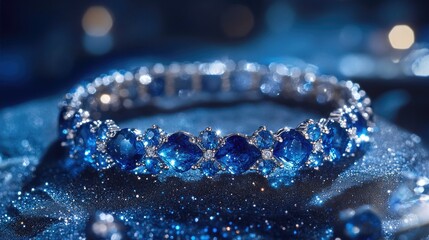 Stunning Blue Gem Bracelet with Sparkling Crystals on a Shimmering Surface