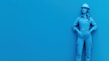 Female Construction Worker Portrait in Blue Workwear: Showcasing Modern Engineering Fashion and Confident Personality