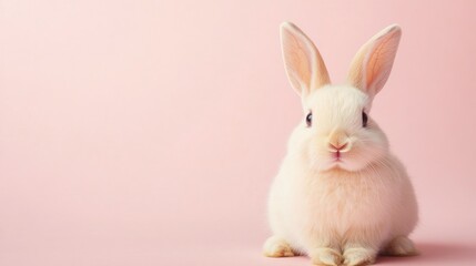 Fototapeta premium Photo of a little bunny, on a soft pink background Easter theme