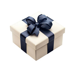 Elegant Beige Gift Box with Dark Blue Ribbon Perfect for Any Celebration or Special Occasion