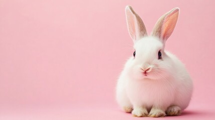 Fototapeta premium Photo of a little bunny, on a soft pink background Easter theme