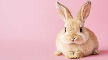 Fototapeta premium Photo of a little bunny, on a soft pink background Easter theme
