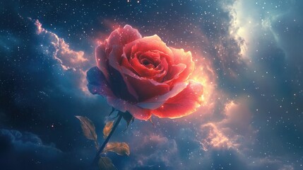 Ethereal Rose Blooming in Cosmic Space with Starlit Background and Dreamy Color Palette