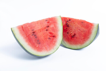 Fresh watermelon slices on white background, summer refreshments