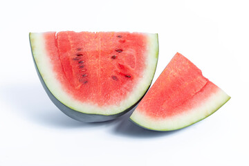 Ripe watermelon slices on white background, closeup view
