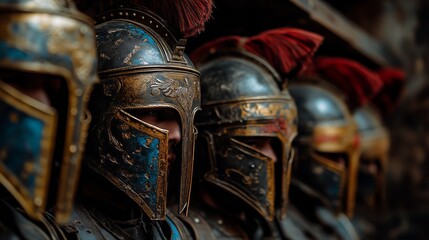 Fototapeta premium Roman legionary soldiers brave, strong, merciless. Discipline and order, honor, valor and courage.