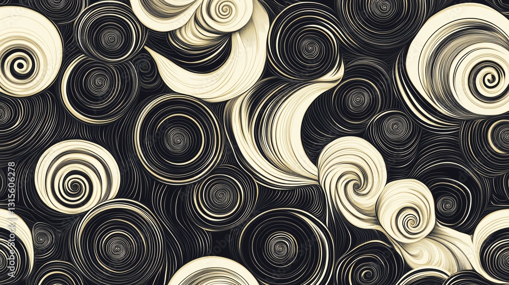 Aufkleber swirling patterns of white and black with intricate spiral designs showcasing dynamic motion and rhy