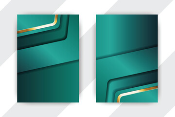 Teal gold geometric design templates, white background, brochure layout