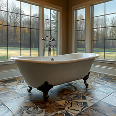Luxurious corner tub with large windows