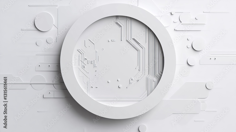 Poster abstract white geometric technology background modern circuit board design minimalist digital art cl