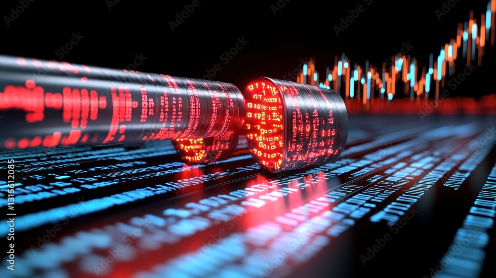 Poster digital data transmission through optic cables with charts for background data analysis