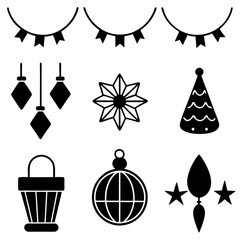 Christmas and new year icons set vector illustrations. festive, décor elements