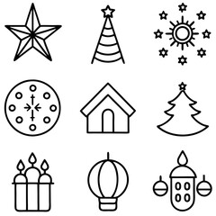 Christmas and new year icons set vector illustrations. festive, décor elements