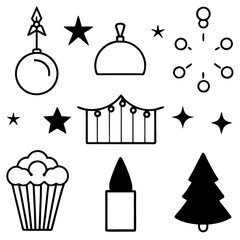 Christmas and new year icons set vector illustrations. festive, décor elements