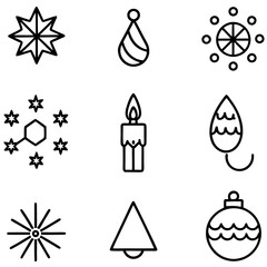 Christmas and new year icons set vector illustrations. festive, décor elements