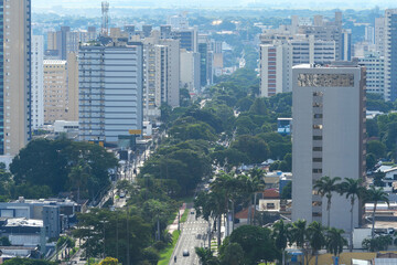 Aerial view of Campo Grande MS, Brazil at Afonso Pena Avenue, the main avenue of Campo Grande city.