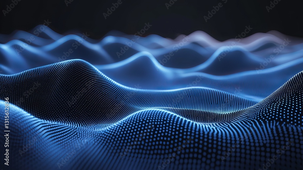 Poster abstract blue digital wave background modern technology particle design futuristic network data flow