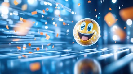 Joyful celebration of emotions virtual environment graphic artwork bright colors dynamic perspective happiness concept