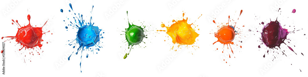Poster colorful splash of paints, blobs, and splatter effects with multicolored liquid shapes. transparent 