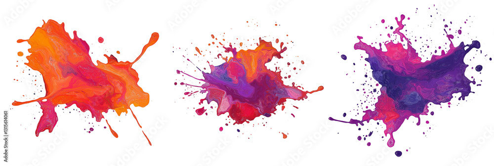 Poster colorful splash of paints, blobs, and splatter effects with multicolored liquid shapes. transparent 