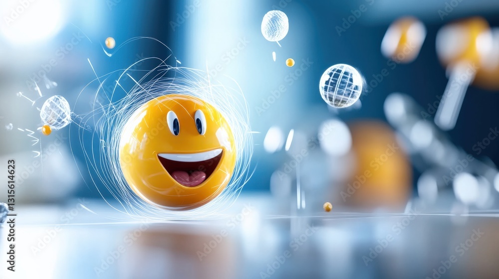Poster joyful animated smiley face in a modern office environment 3d render playful mood warm color palette