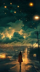 Fototapeta premium Solitude in a City Under the Stars: A Dreamy Nightscape