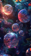 Naklejka premium Enchanted Bubbles: A Surreal Universe of Light and Color