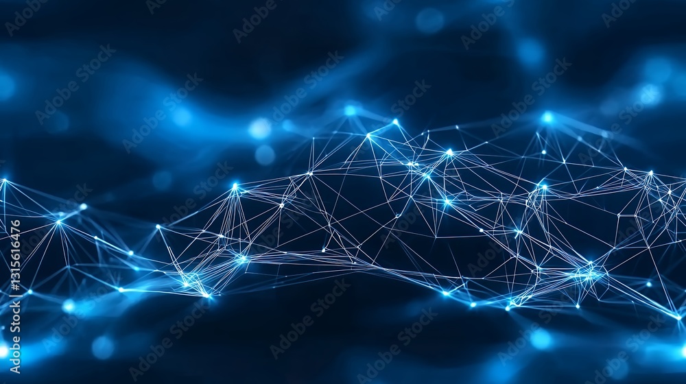 Poster abstract blue network connection glowing points and lines on dark background