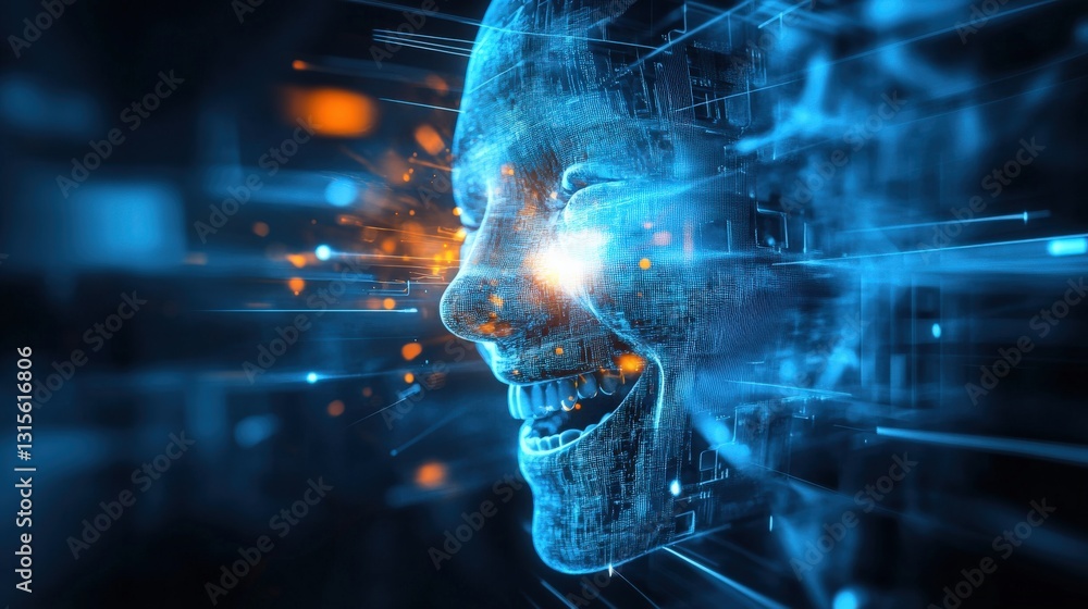 Poster dynamic digital transformation of human emotions in virtual reality futuristic setting digital art c