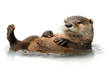 Playful Otter Floating on Its Back in Calm River Water