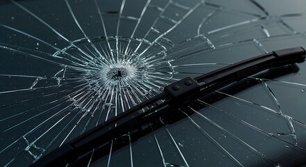 Cracked Windshield with Wiper Showing Damage and Need for Repair