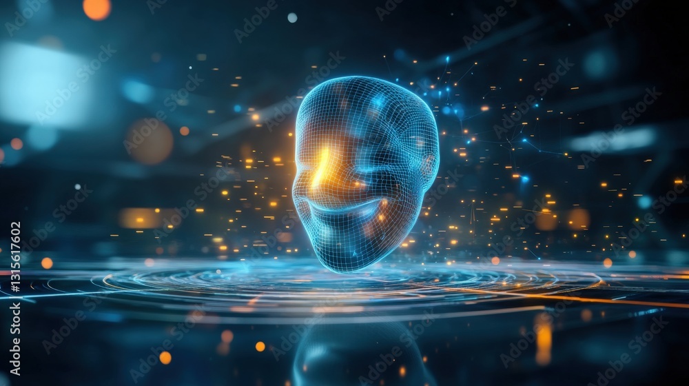 Aufkleber digital animation of a smiling 3d face virtual reality environment graphic design futuristic concept