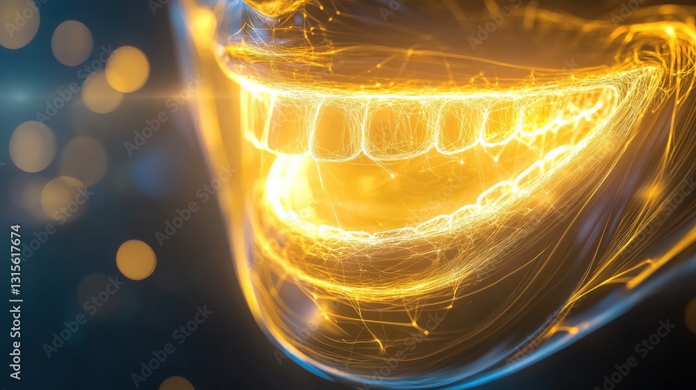Poster dynamic digital smile virtual reality visual art futuristic environment close-up view concept of hap