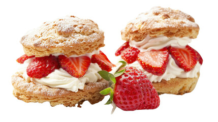 Delicious strawberry cream cakes on transparent background
