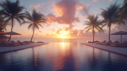 Obraz premium Tropical Sunset Pool Oasis