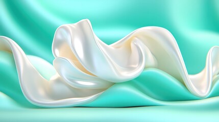 Elegant creamy fabric over a soft blue background, for luxury product presentation or artistic decor