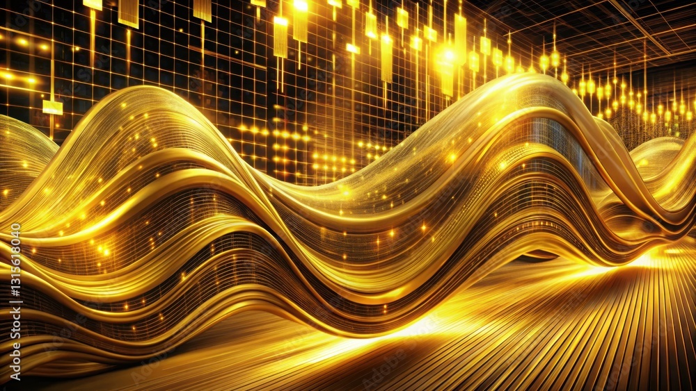 Poster a stunning gold wave on a black background creating a visual display of energy and motion