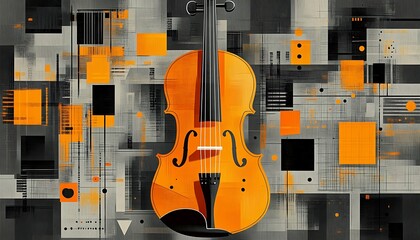 A Colorful Modern Artwork Featuring a Violin Instrument Centrally Positioned