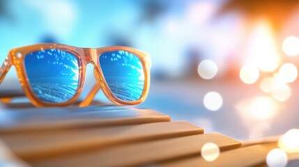 Relaxing summer vibes beachside sunglasses tropical environment close-up view sunny lifestyle concept