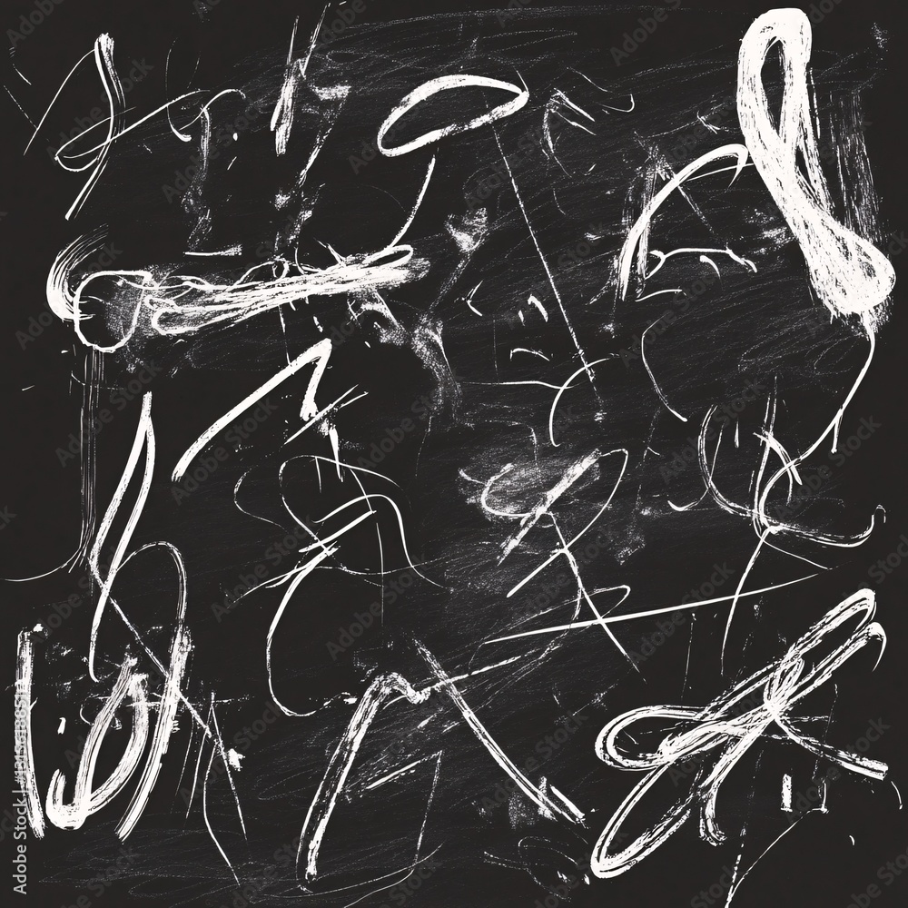 Poster scribbled chalk patterns creating dynamic blackboard effects on white background