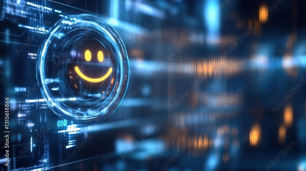 Aufkleber Digital emotions displaying a happy face virtual environment conceptual art futuristic technology abstract viewpoint