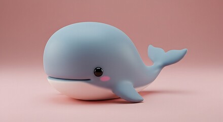Naklejka premium Cute Cartoon Whale Illustration in Blue and White on Pink Background