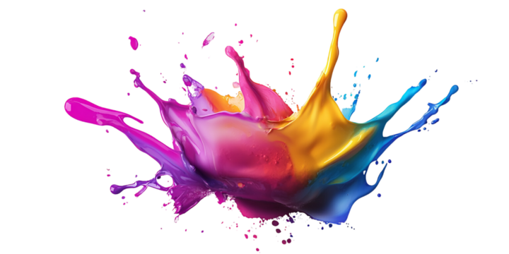 Colorful paint splash isolated on a PNG transparent background. Vibrant, dynamic paint splatter with various colors, ideal for design projects and digital art.