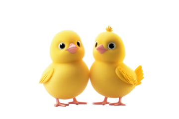 Cute yellow chicks eggs animals easter isolated on transparent background